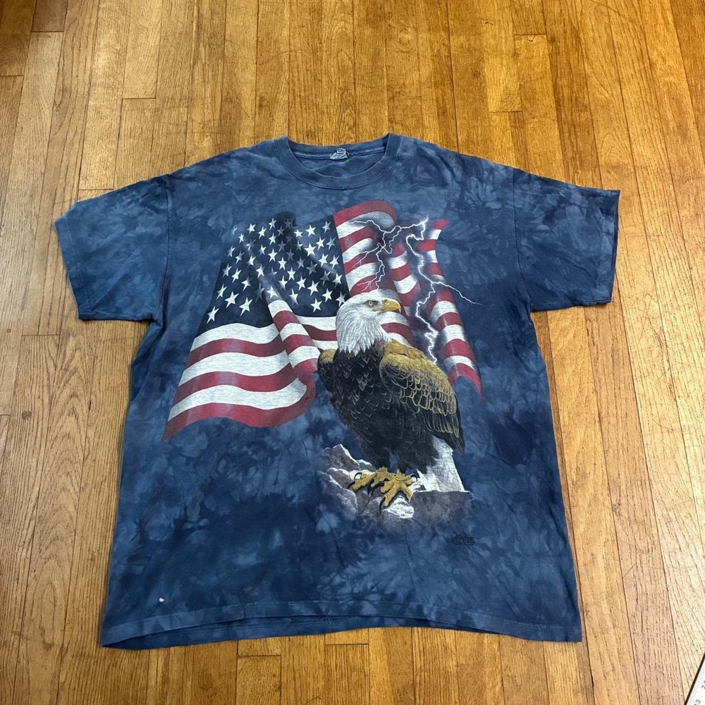 Vintage Y2K American Eagle USA Flag Tie Dye T-Shirt Mens XL Blue Patriotic